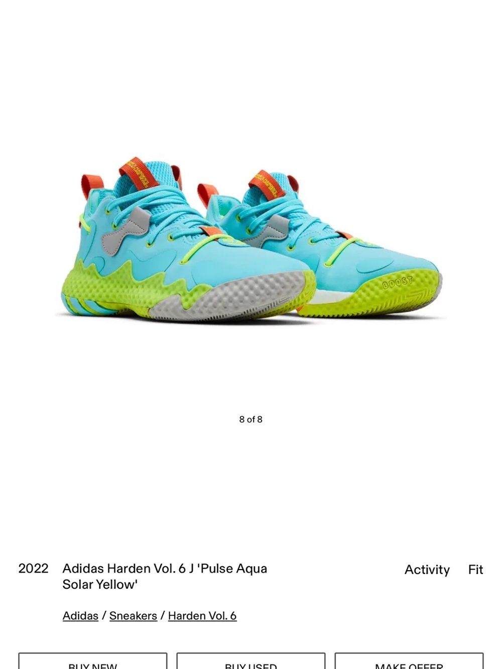 adidas Kids Harden Vol. 6 Sneakers - Pulse Aqua with Solar Yellow Accents